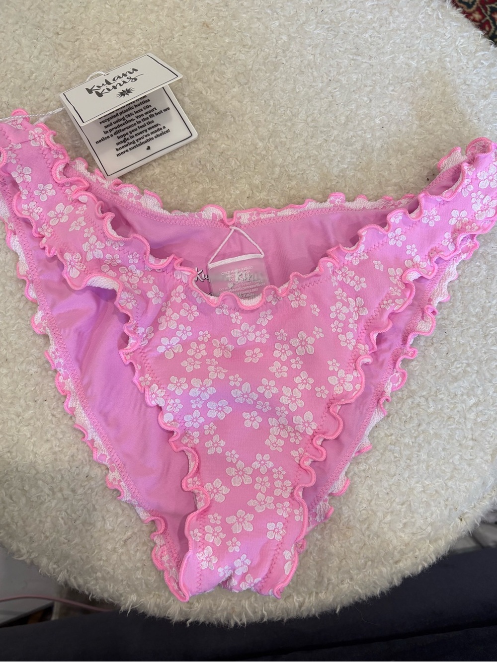 Kulani Kinis Pink Floral Ruffle Bikini Bottoms
